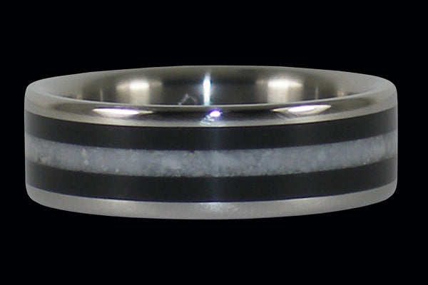 White Coral and Black Wood Titanium Ring Band