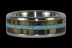 Black and White Ebony with Turquoise Titanium Ring - Hawaii Titanium Rings
