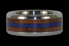Blue Lapis and Hawaiian Koa Wood Titanium Ring - Hawaii Titanium Rings
 - 1