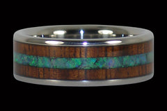 Green Opal and Koa Wood Titanium Ring Band - Hawaii Titanium Rings
 - 1