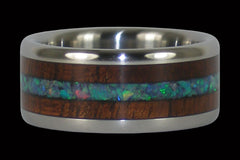 Dark Koa and Australian Opal Titanium Rings - Hawaii Titanium Rings
