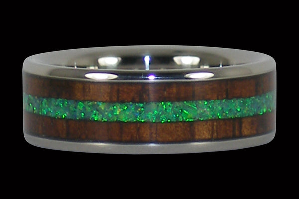 Green Lab Opal and Dark Wood Titanium Ring