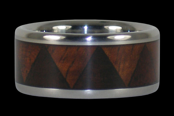 Tribal Titanium Ring with Exotic Wood Inlay