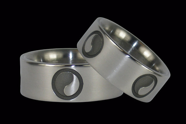 Yin and Yang Titanium Ring Set