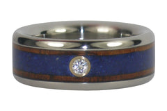 lapis and diamond titanium wood ring