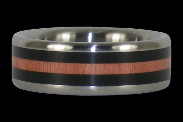 Black Wood and Pink Ivory Titanium Ring