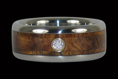 Hawaiian Tiger Koa Diamond Titanium Ring - Hawaii Titanium Rings
 - 1