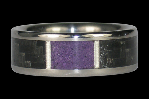 Gray Carbon Fiber Titanium Ring with Purple Sugilite