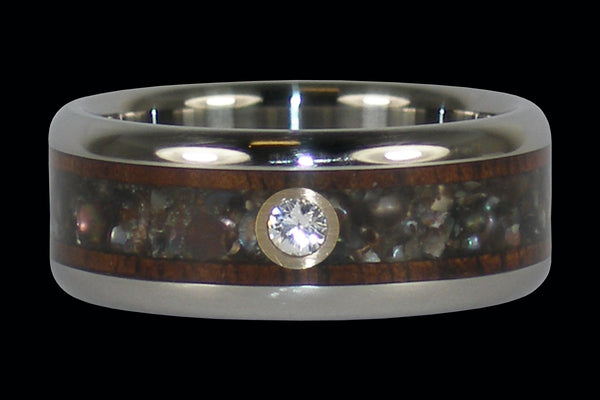 Black Pearl and Koa Diamond Hawaii Titanium Ring®