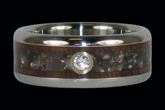 Black Pearl and Koa Diamond Titanium Ring - Hawaii Titanium Rings
 - 1