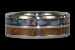 Australian Opal and Hawaiian Koa Titanium Ring - Hawaii Titanium Rings
 - 1