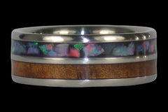 Australian Opal and Hawaiian Koa Titanium Ring - Hawaii Titanium Rings
 - 1