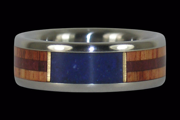 Lapis Titanium Ring with Wood inlays