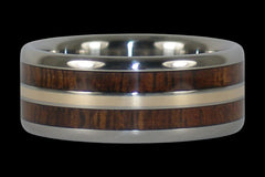 Hawaiian Koa Wood Titanium Ring with Gold Inlay - Hawaii Titanium Rings
 - 1