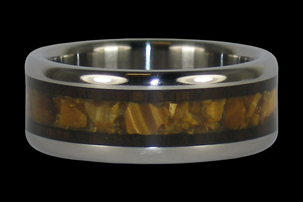 Tigers Eye and Black Wood Titanium Ring