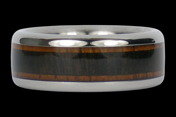 Hawaii Titanium Ring® with Koa and Black Wood Inlays