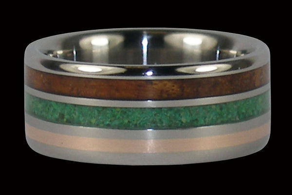 Hawaiian Koa Wood and Green Turquoise Hawaii Titanium Ring®