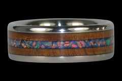 Koa and Opal Titanium Ring Band - Hawaii Titanium Rings
