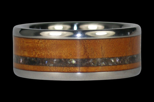 Black Pearl and Koa Wood Inlay Hawaii Titanium Ring®