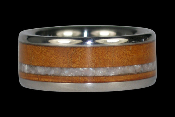 White Pearl and Koa Wood Hawaii Titanium Ring®