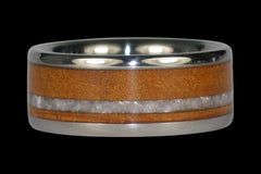 White Pearl and Koa Wood Titanium Ring - Hawaii Titanium Rings

