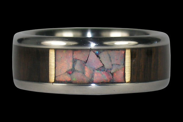 Red Opal and Brazilian Rosewood Titanium Ring