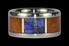 Black Opal and Amboina Wood Titanium Ring - Hawaii Titanium Rings
