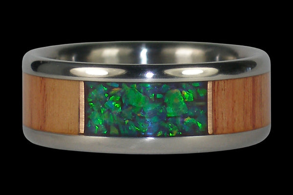 Green Opal and Tulip Wood Titanium Ring