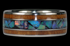 Blue Opal and Koa Titanium Ring - Hawaii Titanium Rings
 - 1