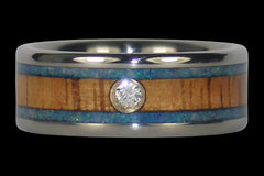 Diamond Blue Opal Titanium Ring - Hawaii Titanium Rings
