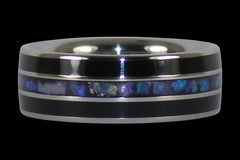 Black Opal and Black Jet Titanium Ring with Blue Opal Inlay | Hawaii Titanium Rings®