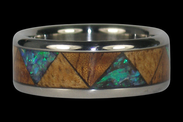Green Opal and Hawaiian Wood Titanium Ring Band