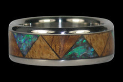 Green Opal and Hawaiian Wood Titanium Ring Band - Hawaii Titanium Rings
