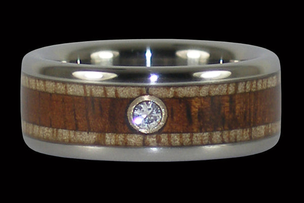 Titanium Engagement or Wedding Ring with Hawaiian Wood and Diamond