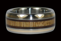 Triple Wood and Gold Titanium Ring - Hawaii Titanium Rings
