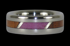 Pink Sugilite and Hawaiian Koa Wood Titanium Ring - Hawaii Titanium Rings
