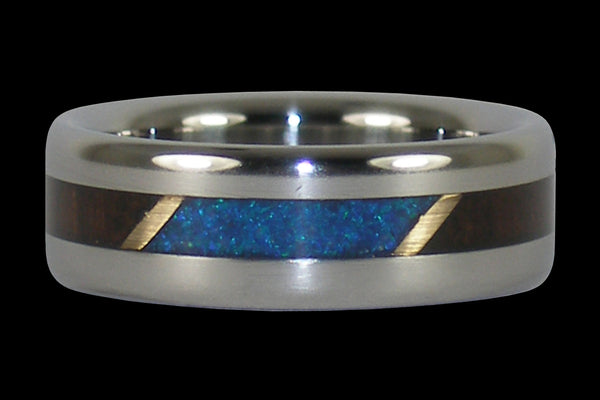 Brazilian Rosewood and Blue Opal Titanium Ring