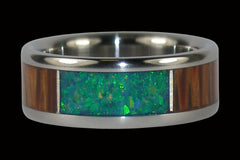 Kiwi Opal and Palm Wood Titanium Ring - Hawaii Titanium Rings
