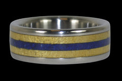 Yellow Wood and Blue Stone Titanium Ring - Hawaii Titanium Rings

