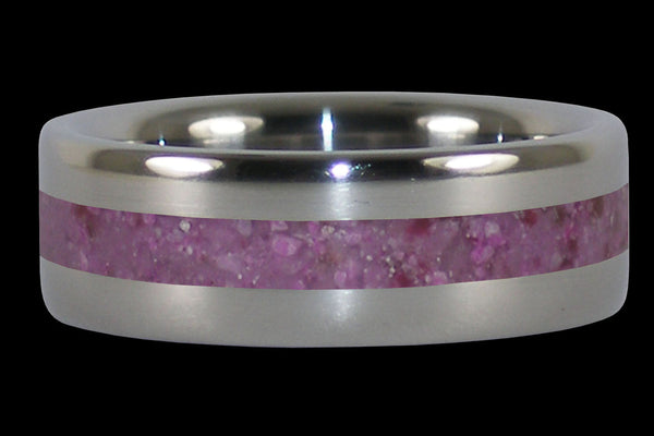 Pink Sugilite Narrow Inlay Titanium Ring