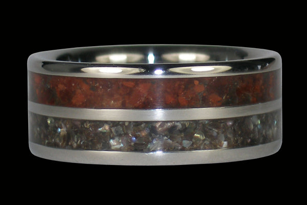 Black Pearl Red Tigers Eye Titanium Ring