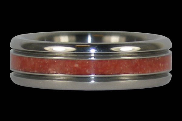 Red Coral Titanium Ring for Christmas