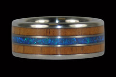 Fire Koa and Synthetic Opal Titanium Ring - Hawaii Titanium Rings
