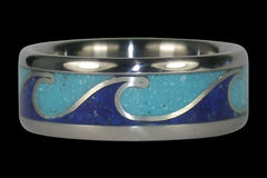 Blue Turquoise and Lapis Wave Titanium Ring - Hawaii Titanium Rings
 - 1