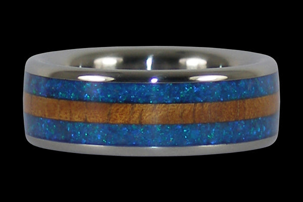 Hawaiian Koa and Peacock Opal Hawaii Titanium Ring®