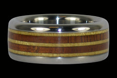 Hawaiian Koa and Pau Amarello Titanium Ring - Hawaii Titanium Rings
