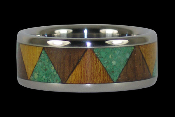Green Turquoise Tribal Titanium Ring