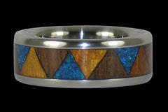 Tribal Titanium Wood and Stone Ring Band | Wooden Wedding Rings | Hawaii Taitanium Rings