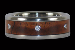 Titanium Koa Wood Ring with Six Diamonds - Hawaii Titanium Rings
