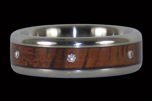 Dark Koa Three Diamond Hawaii Titanium Ring®